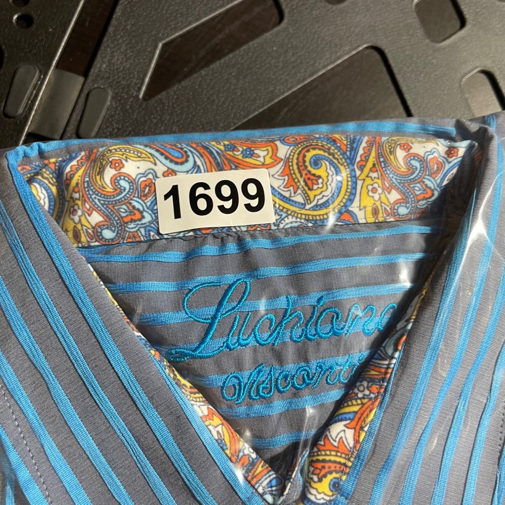 Luchiano Visconti Shirt Men's XXL Button Down Striped Paisley Flip Cuff NWT - Picture 11 of 11